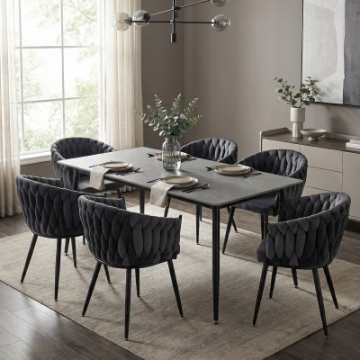 Masa de sufragerie, marmură gri/neagră, 160x80 cm, FLORENC TIP 2