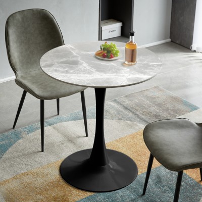 Masă de sufragerie, marmură gri/negru, diametru 90 cm, LORIAN TYP 1