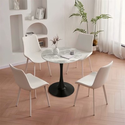 Masă de sufragerie, marmură gri/negru, diametru 90 cm, LORIAN TYP 1