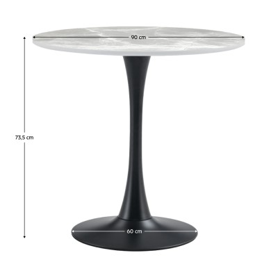 Masă de sufragerie, marmură gri/negru, diametru 90 cm, LORIAN TYP 1