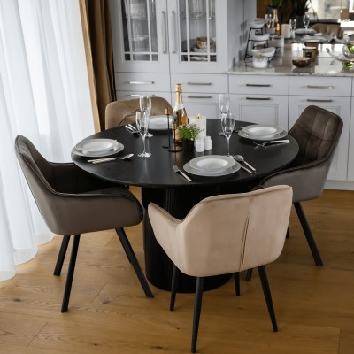 Masă de sufragerie, neagră, diametru 120 cm, MAHIR TIP 2