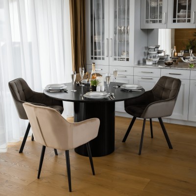 Masă de sufragerie, neagră, diametru 120 cm, MAHIR TIP 2