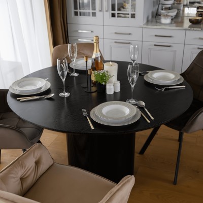 Masă de sufragerie, neagră, diametru 120 cm, MAHIR TIP 2