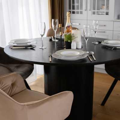Masă de sufragerie, neagră, diametru 120 cm, MAHIR TIP 2
