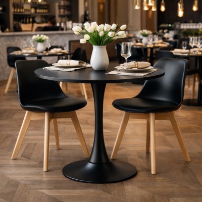 Masă de sufragerie, negru, diametru 80 cm, REVENTON NEW