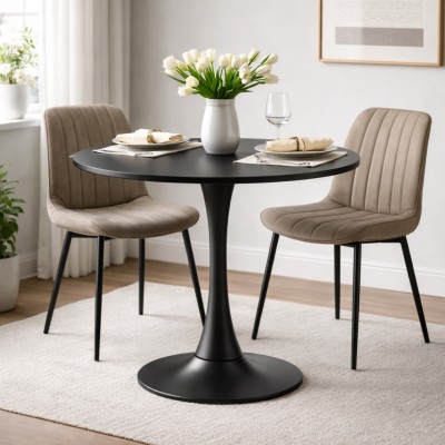 Masă de sufragerie, negru, diametru 80 cm, REVENTON NEW