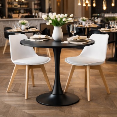 Masă de sufragerie, negru, diametru 80 cm, REVENTON NEW