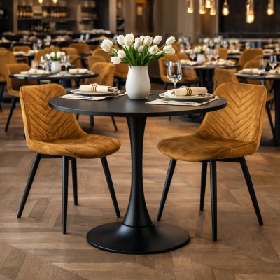 Masă de sufragerie, negru, diametru 80 cm, REVENTON NEW