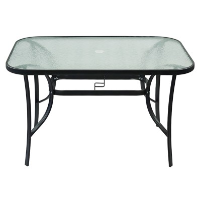 Masă de sufragerie, oţel negru/sticlă securizată, DEMAT NEW