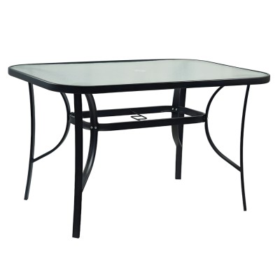 Masă de sufragerie, oţel negru/sticlă securizată, DEMAT NEW