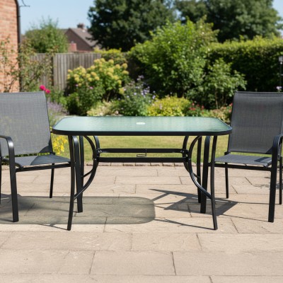 Masă de sufragerie, oţel negru/sticlă securizată, DEMAT NEW