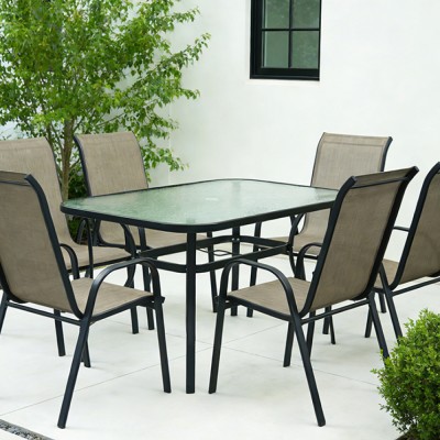 Masă de sufragerie, oţel negru/sticlă securizată, DEMAT NEW