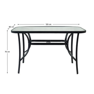 Masă de sufragerie, oţel negru/sticlă securizată, DEMAT NEW