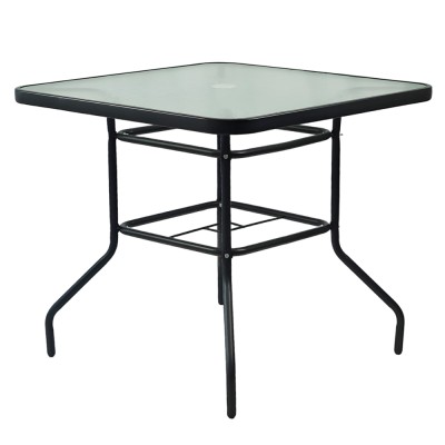 Masă de sufragerie, oţel negru/sticlă securizată, DEMAT NEW TYP 2