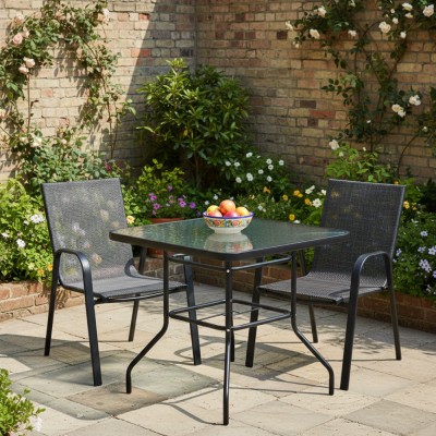 Masă de sufragerie, oţel negru/sticlă securizată, DEMAT NEW TYP 2