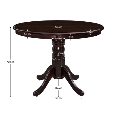 Masă de sufragerie, rotundă, castanie, diametru 106 cm, TABLOS NEW