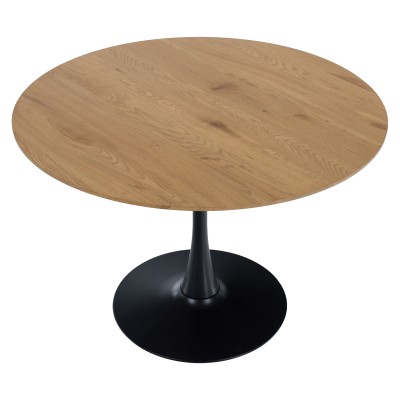 Masă de sufragerie, rotundă, stejar/negru, diametru 110 cm, REVENTON NEW