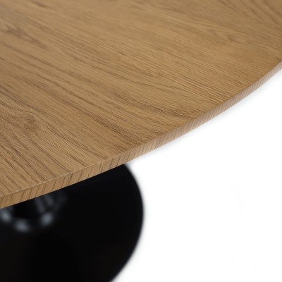 Masă de sufragerie, rotundă, stejar/negru, diametru 110 cm, REVENTON NEW