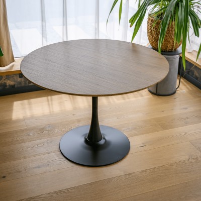 Masă de sufragerie, rotundă, stejar/negru, diametru 110 cm, REVENTON NEW