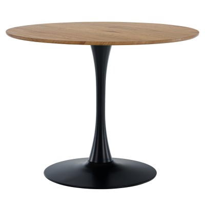 Masă de sufragerie, rotundă, stejar/negru, diametru 110 cm, REVENTON NEW