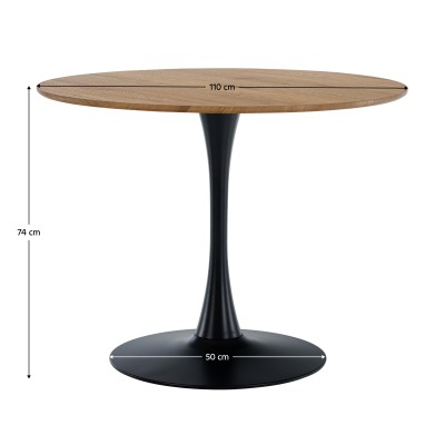 Masă de sufragerie, rotundă, stejar/negru, diametru 110 cm, REVENTON NEW