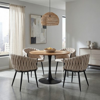 Masă de sufragerie, rotundă, stejar/negru, diametru 110 cm, REVENTON NEW