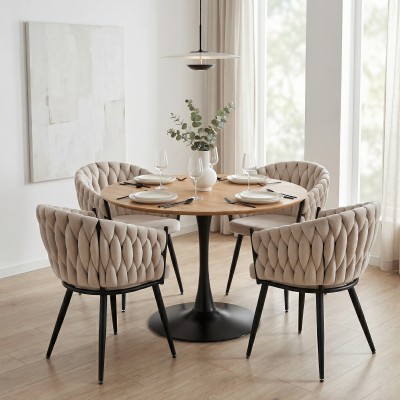 Masă de sufragerie, rotundă, stejar/negru, diametru 110 cm, REVENTON NEW