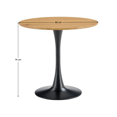 Masă de sufragerie, stejar/negru, diametru 80 cm, REVENTON NEW