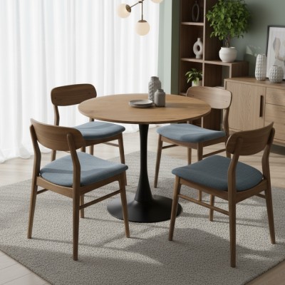 Masă de sufragerie, stejar/negru, diametru 80 cm, REVENTON NEW