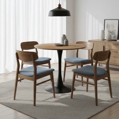 Masă de sufragerie, stejar/negru, diametru 80 cm, REVENTON NEW