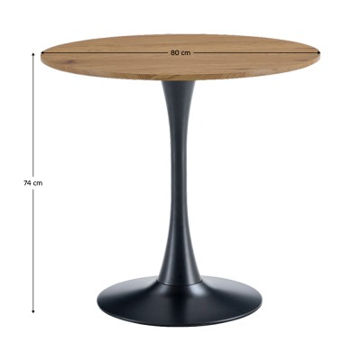 Masă de sufragerie, stejar/negru, diametru 80 cm, REVENTON NEW