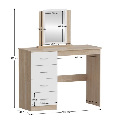 Masă de toaletă, stejar sonoma/alb, KLEVIS