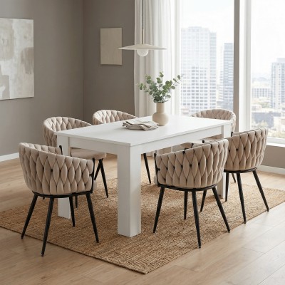 Masă dining extensibilă, albă, 160-210x90 cm, ERODIN