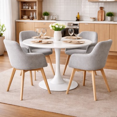 Masă dining, rundă, alb mat, diametru 110 cm, REVENTON NEW