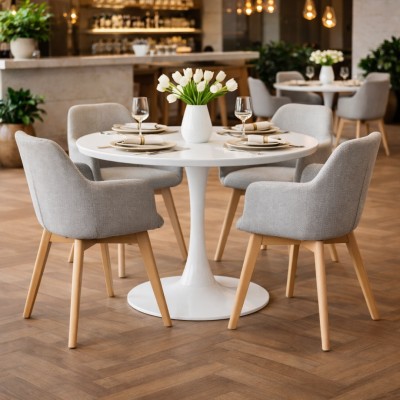 Masă dining, rundă, alb mat, diametru 110 cm, REVENTON NEW