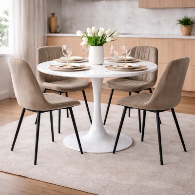 Masă dining, rundă, alb mat, diametru 110 cm, REVENTON NEW