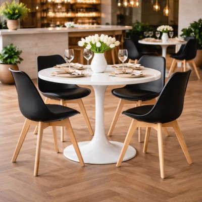 Masă dining, rundă, alb mat, diametru 110 cm, REVENTON NEW