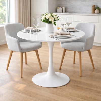 Masă dining, rundă, alb mat, diametru 80 cm, REVENTON NEW