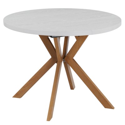 Masă extensibilă de sufragerie, albă/stejar, 100-250x75,5 cm, LUKOS