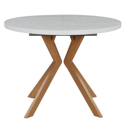 Masă extensibilă de sufragerie, albă/stejar, 100-250x75,5 cm, LUKOS