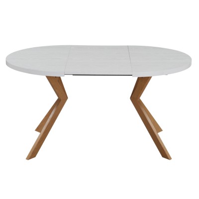 Masă extensibilă de sufragerie, albă/stejar, 100-250x75,5 cm, LUKOS