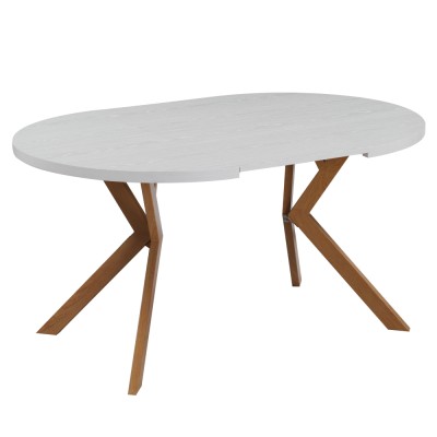 Masă extensibilă de sufragerie, albă/stejar, 100-250x75,5 cm, LUKOS