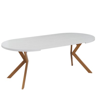 Masă extensibilă de sufragerie, albă/stejar, 100-250x75,5 cm, LUKOS