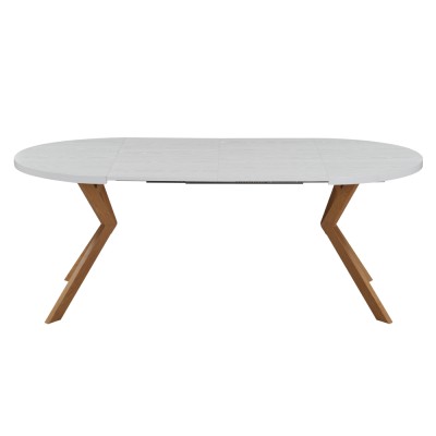 Masă extensibilă de sufragerie, albă/stejar, 100-250x75,5 cm, LUKOS