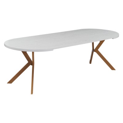 Masă extensibilă de sufragerie, albă/stejar, 100-250x75,5 cm, LUKOS