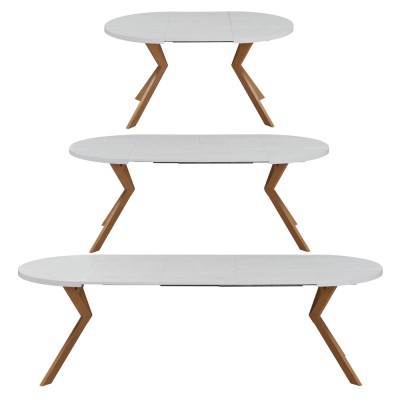 Masă extensibilă de sufragerie, albă/stejar, 100-250x75,5 cm, LUKOS