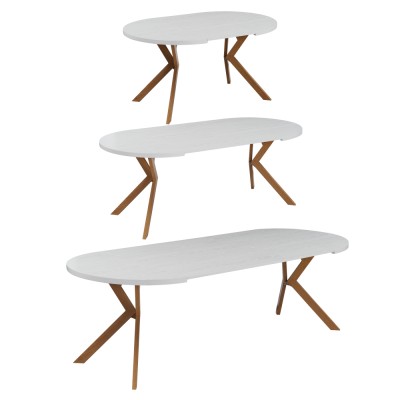 Masă extensibilă de sufragerie, albă/stejar, 100-250x75,5 cm, LUKOS