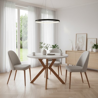 Masă extensibilă de sufragerie, albă/stejar, 100-250x75,5 cm, LUKOS