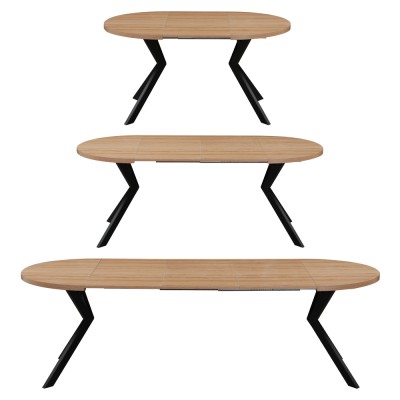 Masă extensibilă de sufragerie, stejar deschis/negru, 100-250x75,5 cm, LUKOS