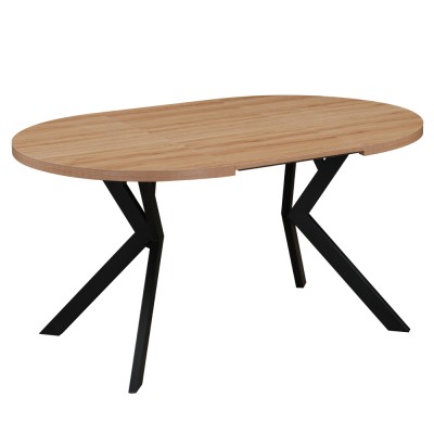 Masă extensibilă de sufragerie, stejar deschis/negru, 100-250x75,5 cm, LUKOS